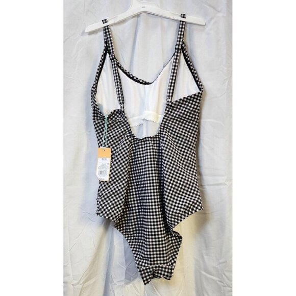 New Kona Sol Women's Black & White Check Round-Neck One-Piece Swimsuit Size S - Picture 4 of 5
